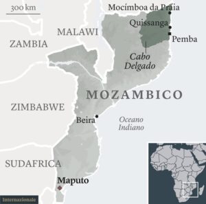 Cartina del Mozambico, Africa meridionale